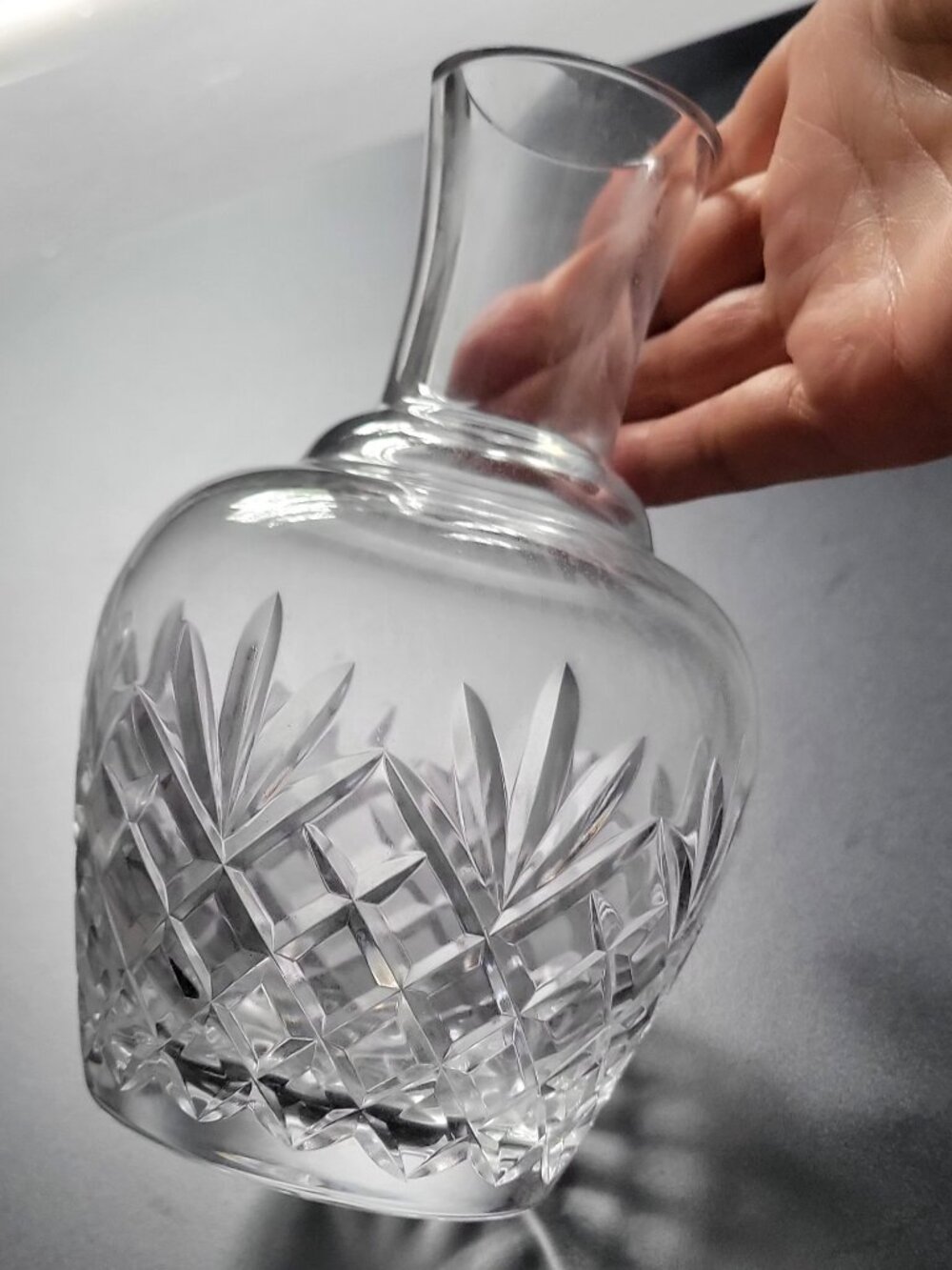 Vintage Crystal Tumble Up Bedside Water Carafe Cut Glass Decanter 7" Tall No Mug